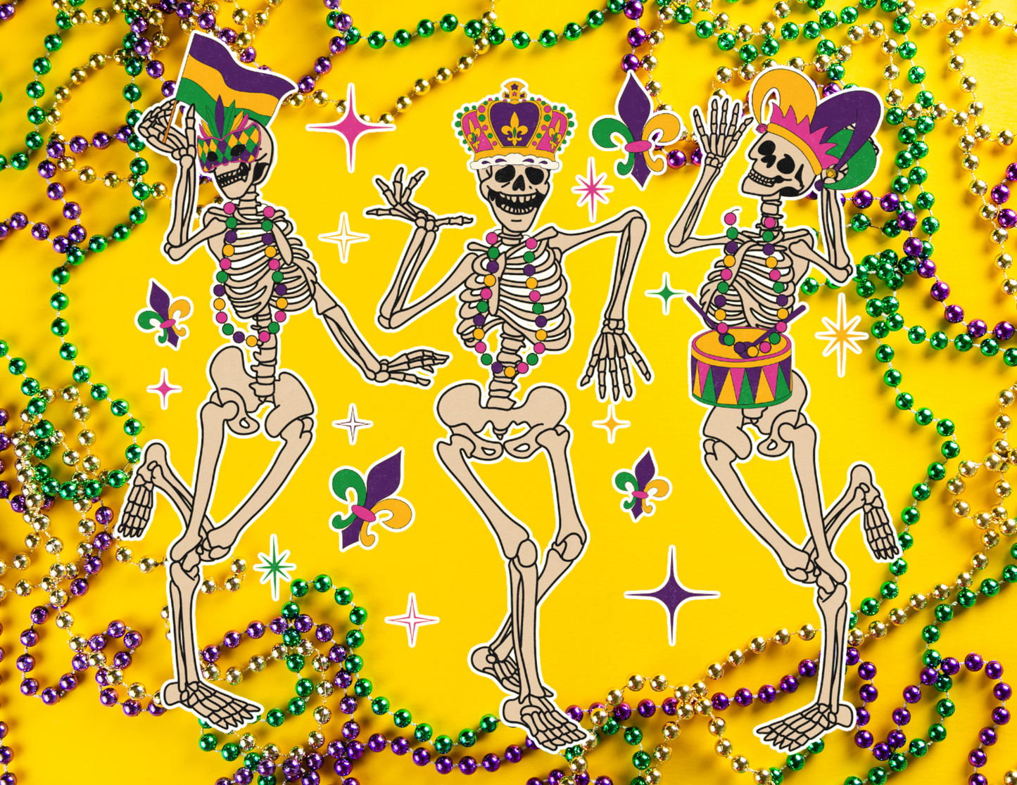 Dancing Mardi Gras Skeletons
